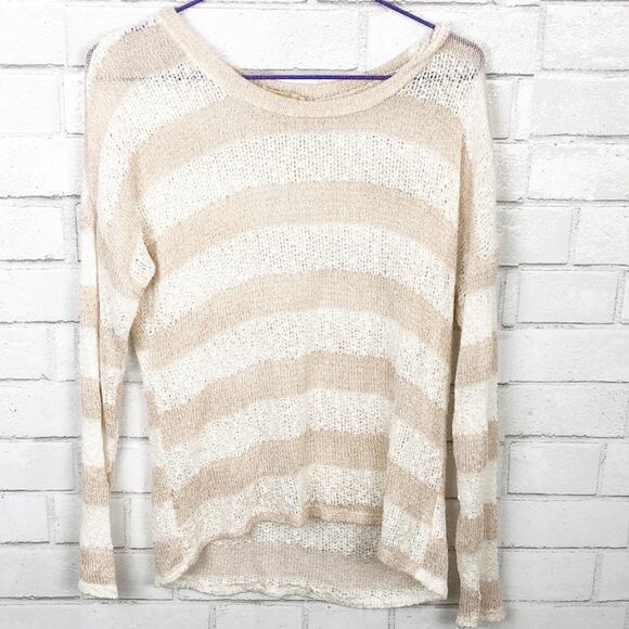 Kirra Striped Long Sleeve Scoop Neck Sheer Metallic Open Knit Sweater Size S/M - Picture 4 of 8